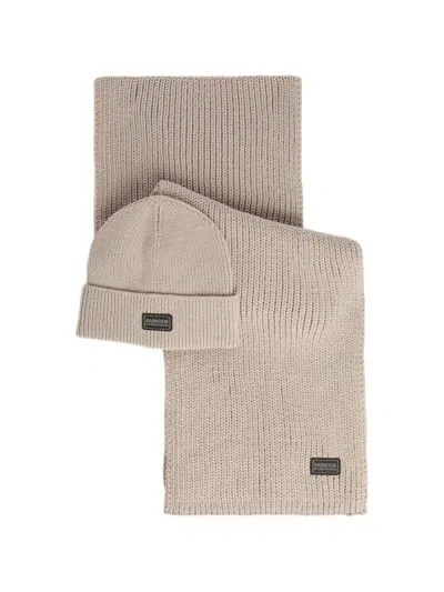 Barbour Sweeper Legacy Ribbed-knit Beanie Hat And Scarf Set In Neutral