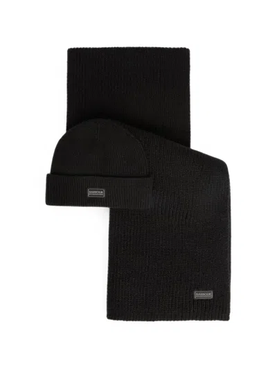 Barbour Sweeper Legacy Ribbed-knit Hat And Scarf Set In Black