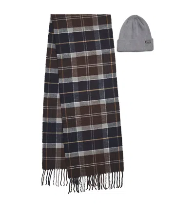 Barbour Swinton Beanie And Galingale Scarf Gift Set In Brown