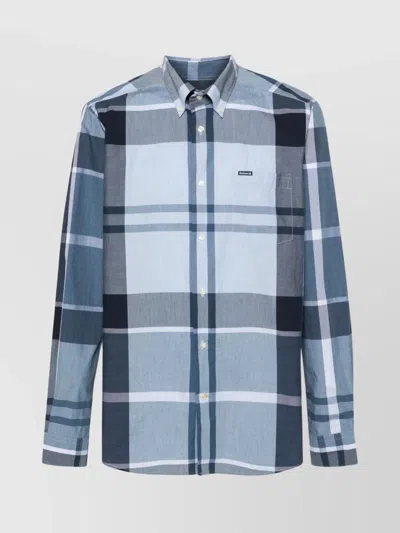 Barbour Tailored Check Shirt Curved Hem In Blue