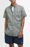 Barbour Tailored Fit Shell Print Short Sleeve Cotton Button-down Shirt In Olive
