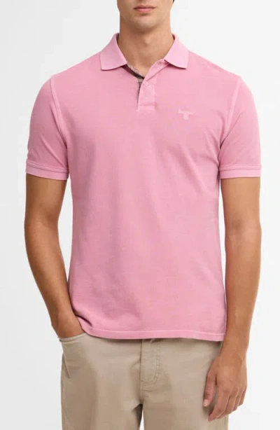 Barbour Tailored Fit Tartan Placket Cotton Piqué Polo In Pink