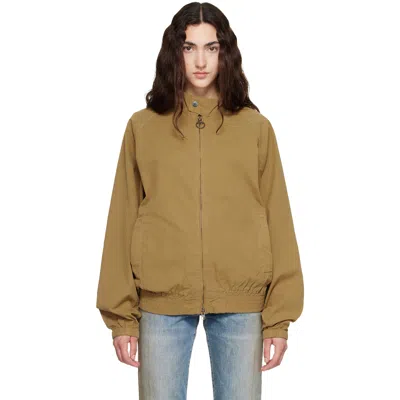 Barbour Tan Royston Cotton Harrington Bomber Jacket In Green