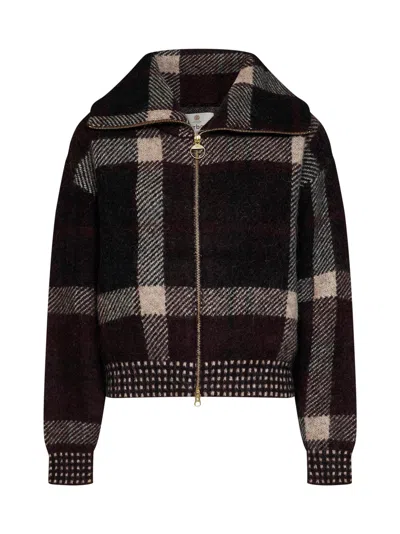 Barbour Tartan Alpaca And Wool-blend Carville Zip-up Blouson In Multi