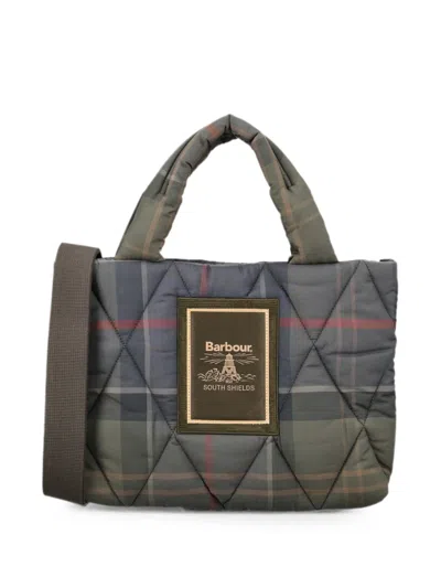 Barbour Tartan Arlene Mini Quilted Tote Bag In Green