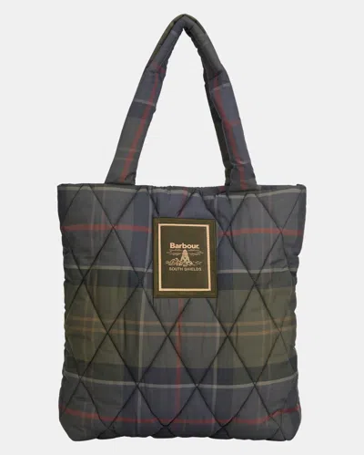 Barbour Tartan Arlene Womens Quilted Tote Bag In Gray