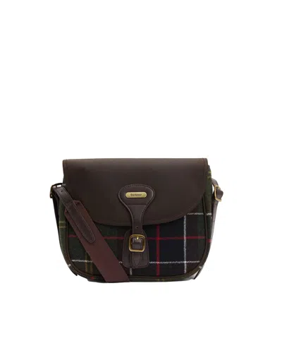 Barbour Tartan Canvas And Leather Satchel Bag In Brown