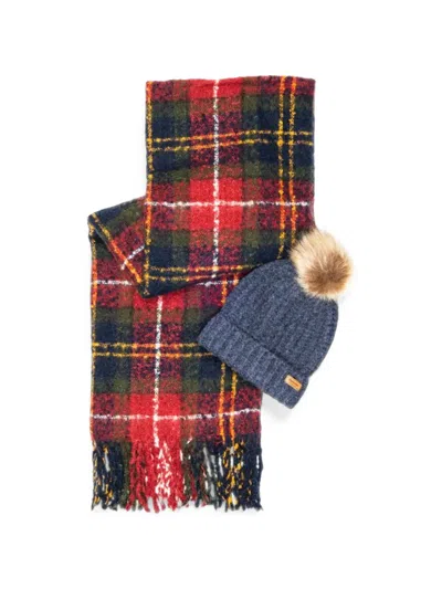 Barbour Tartan Check Beanie Hat And Scarf Set In Multi