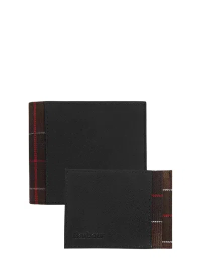 Barbour Tartan Check Pattern Bi-fold Wallet With Embossed Details In Black