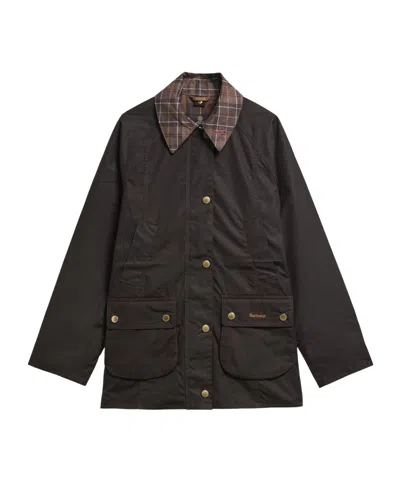 Barbour Tartan Collar Waxed Jacket In Brown