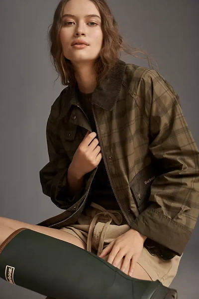 Barbour Tartan Cropped Beadnell Jacket In Brown