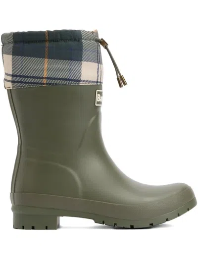 Barbour Tartan Drawstring Boots In Green