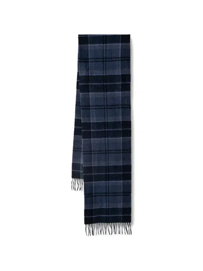 Barbour Tartan Fringed Scarf In Blue