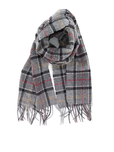 Barbour Tartan Fringed Scarf In Grey Tartan