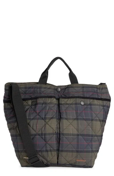 Barbour Tartan Liddesdale Quilted Tote Bag In Grey