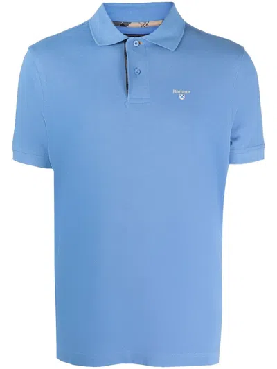 Barbour Logo Printed Short Sleeved Polo Shirt In Gnawed Blue