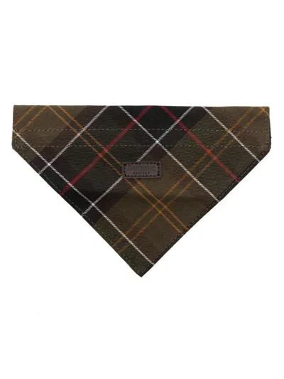 Barbour Tartan Logo-patch Collar Bandana In Green