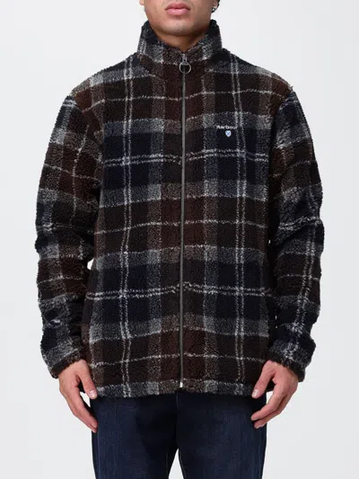 Barbour Tartan Pattern Fleece Jacket With High Neck And Zip Closure In Black