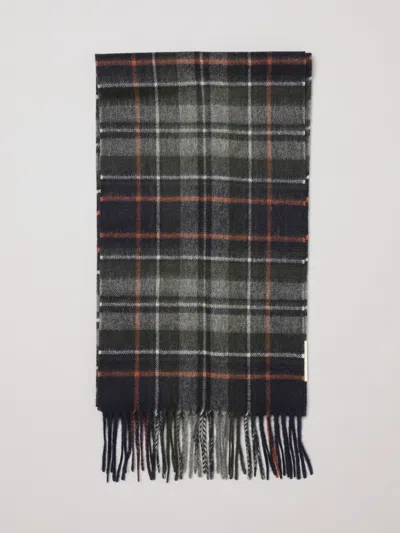 Barbour Tartan Pattern Scarf In Wool And Cashmere Blend With Fringed Edges In Gray