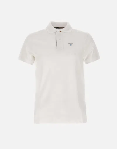 Barbour Tartan Pique Cotton Polo Shirt In White