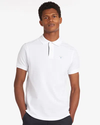 Barbour Tartan Pique Mens Polo In White