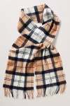 Barbour Tartan Plaid Cashmere Blend Fringe Scarf In Sand