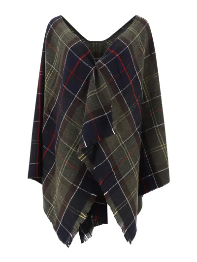 Barbour Tartan Printed Poncho In Green