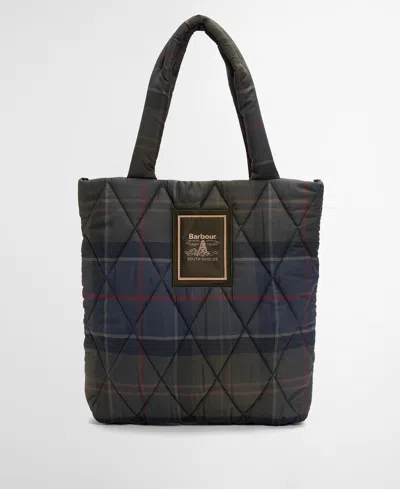 Barbour Tartan Quilted Mini Tote Handbag In Shadow Classic Tartan