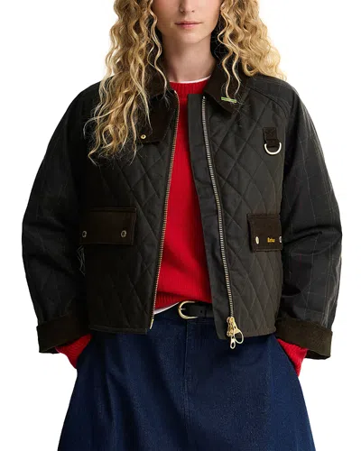Barbour Tartan Reimagined Icons Waxed Cotton Quilted Spey Jacket In Black