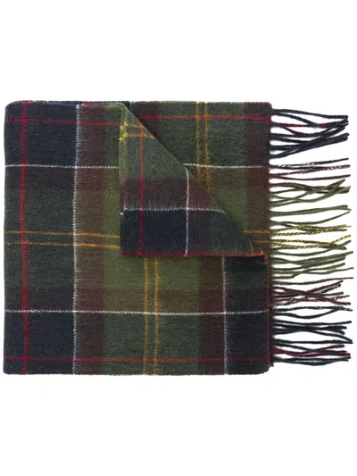 Barbour Acrylic Scarf With Check Pattern In Green
