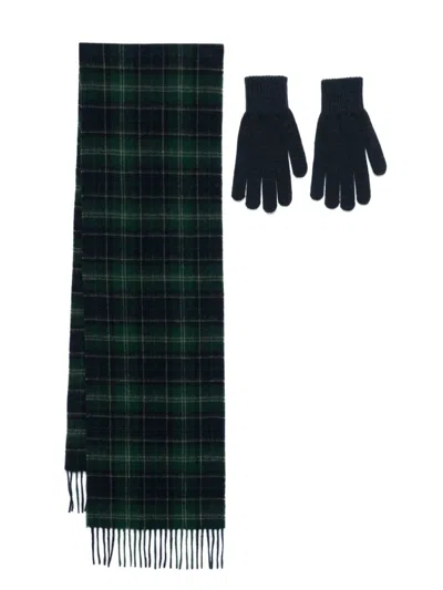 Barbour Tartan Scarf And Gloves Set In Green