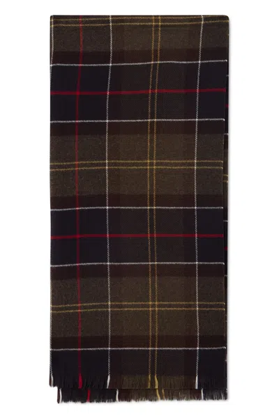 Barbour Tartan Scarf With Fringe Edges In Brown