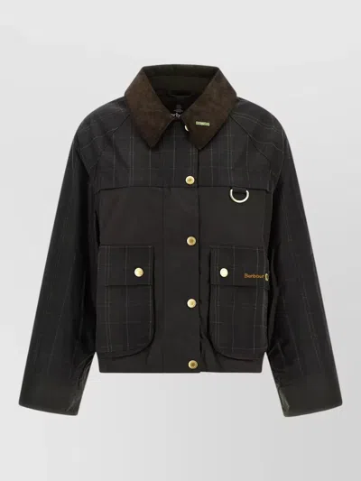Barbour Tartan Spey Jacket Contrast Collar Plaid In Black
