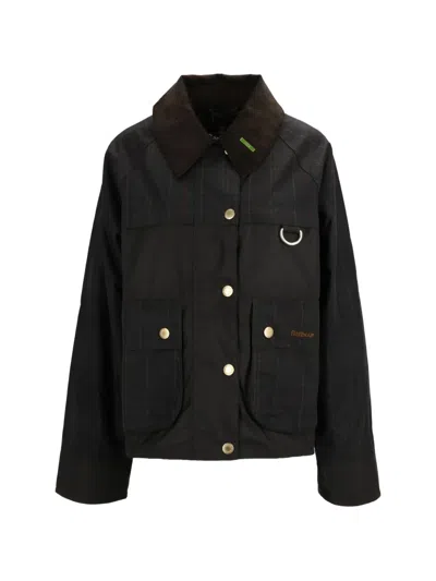 Barbour Tartan Spey Wax Jacket In Black
