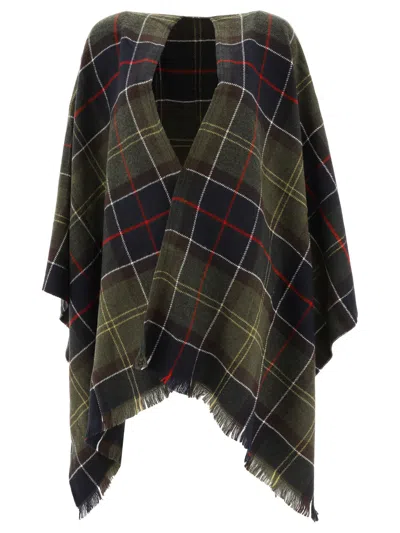 Barbour Acrylic Cape With Tartan Pattern In Multicolor