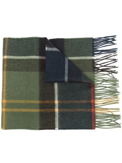 BARBOUR TARTAN WOOL AND CASHMERE SCARF WITH FRINGES BARBOUR