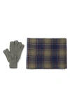 Barbour Tartan Wool Scarf & Gloves Set In Green