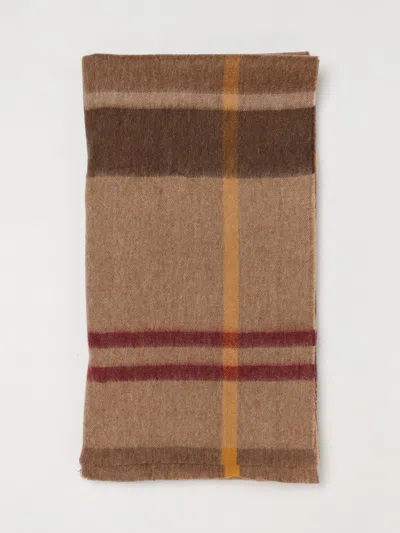 Barbour Tartan Wool Scarf With Fringed Edges In Brown