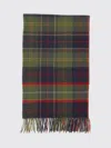 Barbour Tartan Wool Scarf With Fringed Hem In Green