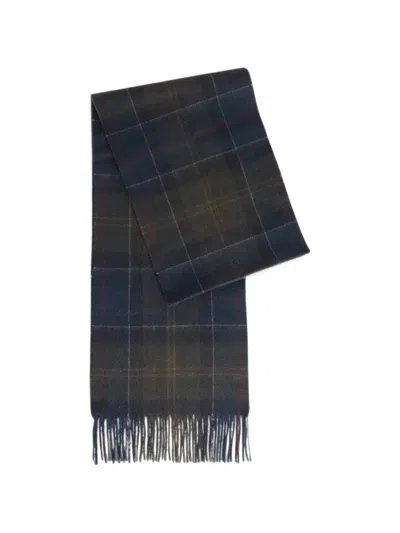 Barbour Tartan-check Fringed Scarf In Blue