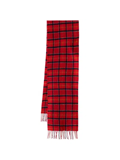Barbour Tartan-check Fringed Scarf In Red