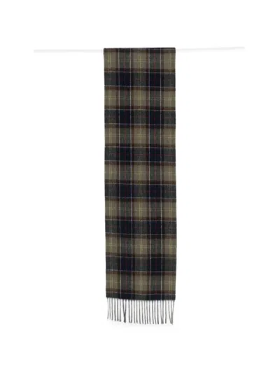 Barbour Tartan-check Fringed Scarf Set In Gray