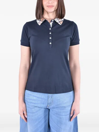 Barbour Tartan-collar Piqué Polo Shirt In Blue