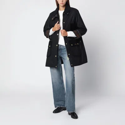 Barbour Tartanlined Waxed Trench Coat In Black