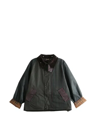 Barbour Tartan-panelled Waxed-cotton Jacket In Black