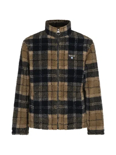 Barbour Tartan-print Fleece Jacket In Brown