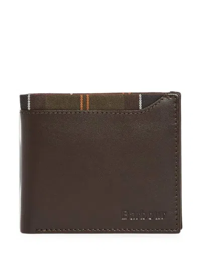 Barbour Tartan-trim Leather Wallet In Purple