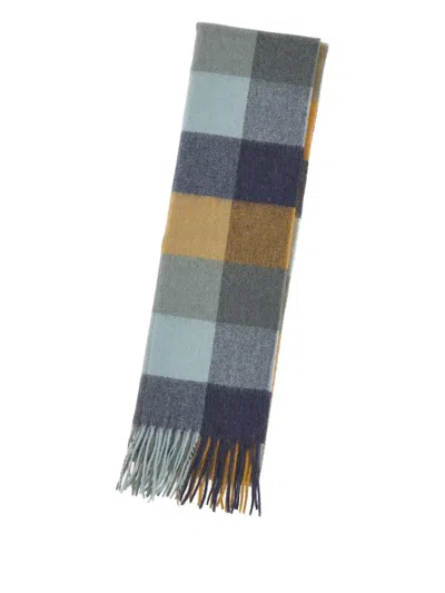 Barbour Tattersall-pattern Fringed-edges Scarf In Blue