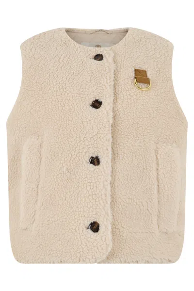Barbour Teddy Fleece Button-front Vest In Neutral