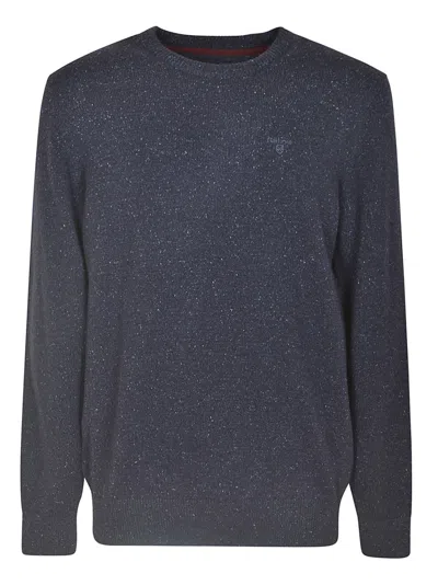 Barbour Textured Knit Crew Neck Sweater With Ribbed Cuffs In Gray